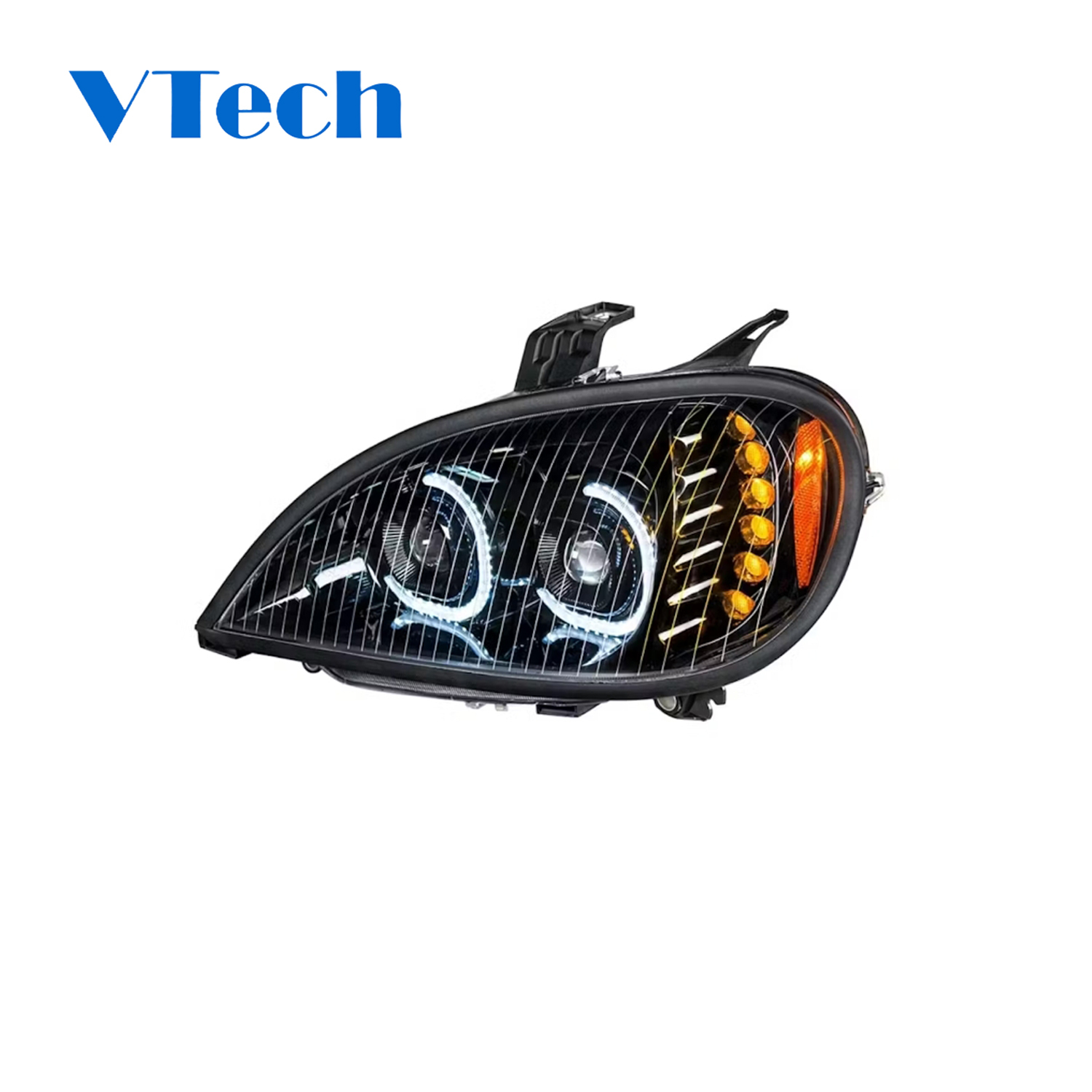 Freightliner Columbia Chrome Headlamp Bezel Trim Replacement for 2001-2022  Blackout Full LED Headlight With LED Light Bar