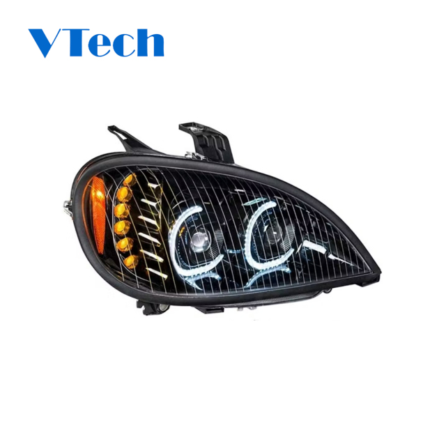Freightliner Columbia Chrome Headlamp Bezel Trim Replacement for 2001-2022  Blackout Full LED Headlight With LED Light Bar