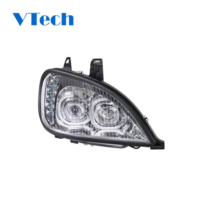 Freightliner Cascadia 31090 Projection Headlight Assembly, 2001-2020 Chrome Housing, Headlamp with LED Signal Light, Position Light and Side Marker
