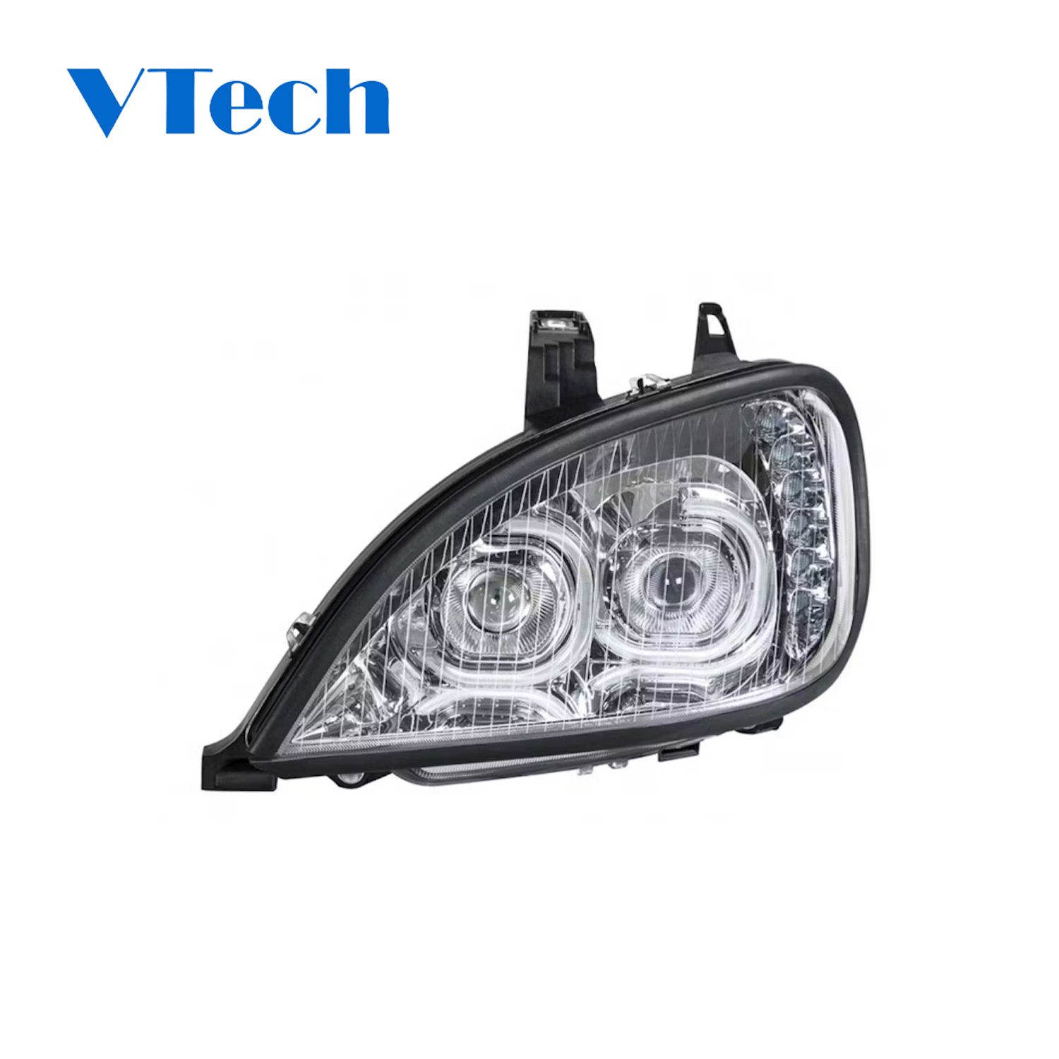 Freightliner Cascadia 31090 Projection Headlight Assembly, 2001-2020 Chrome Housing, Headlamp with LED Signal Light, Position Light and Side Marker
