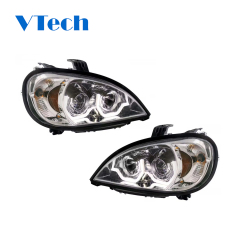 Freightliner Columbia Projection Headlights With LED Bar 1996-2018 Chrome Driver Side and Passenger Side Chrome Headlamp