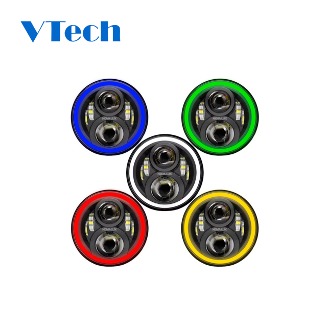 7" Round Projector LED Headlight With Auxiliary Halo Ring