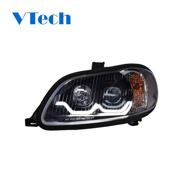 Freightliner M2 Blackout Projector Headlights With Dual Function Sequential LED Light Bar Pair