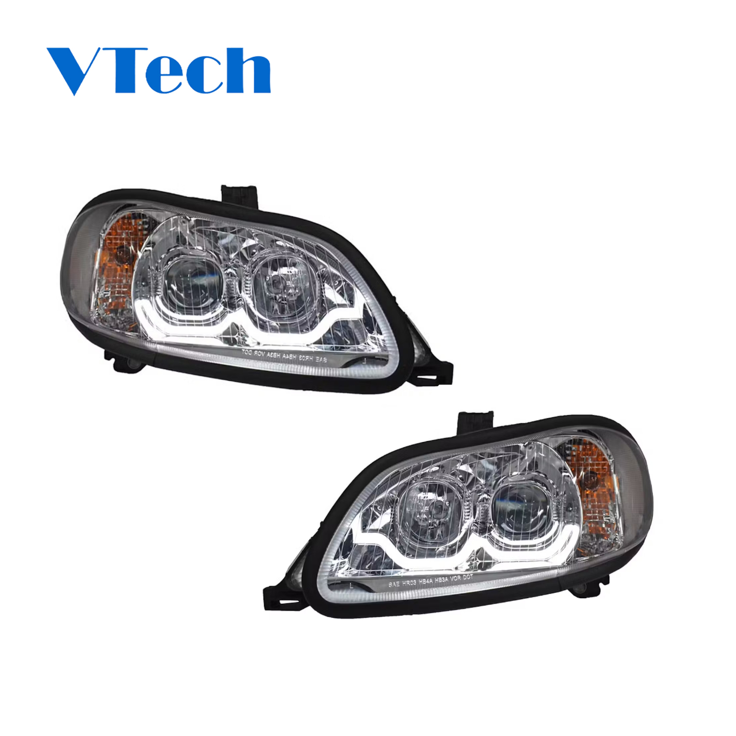 Freightliner M2 Chrome Projector Headlights With Dual Function Sequential LED Light Bar Pair