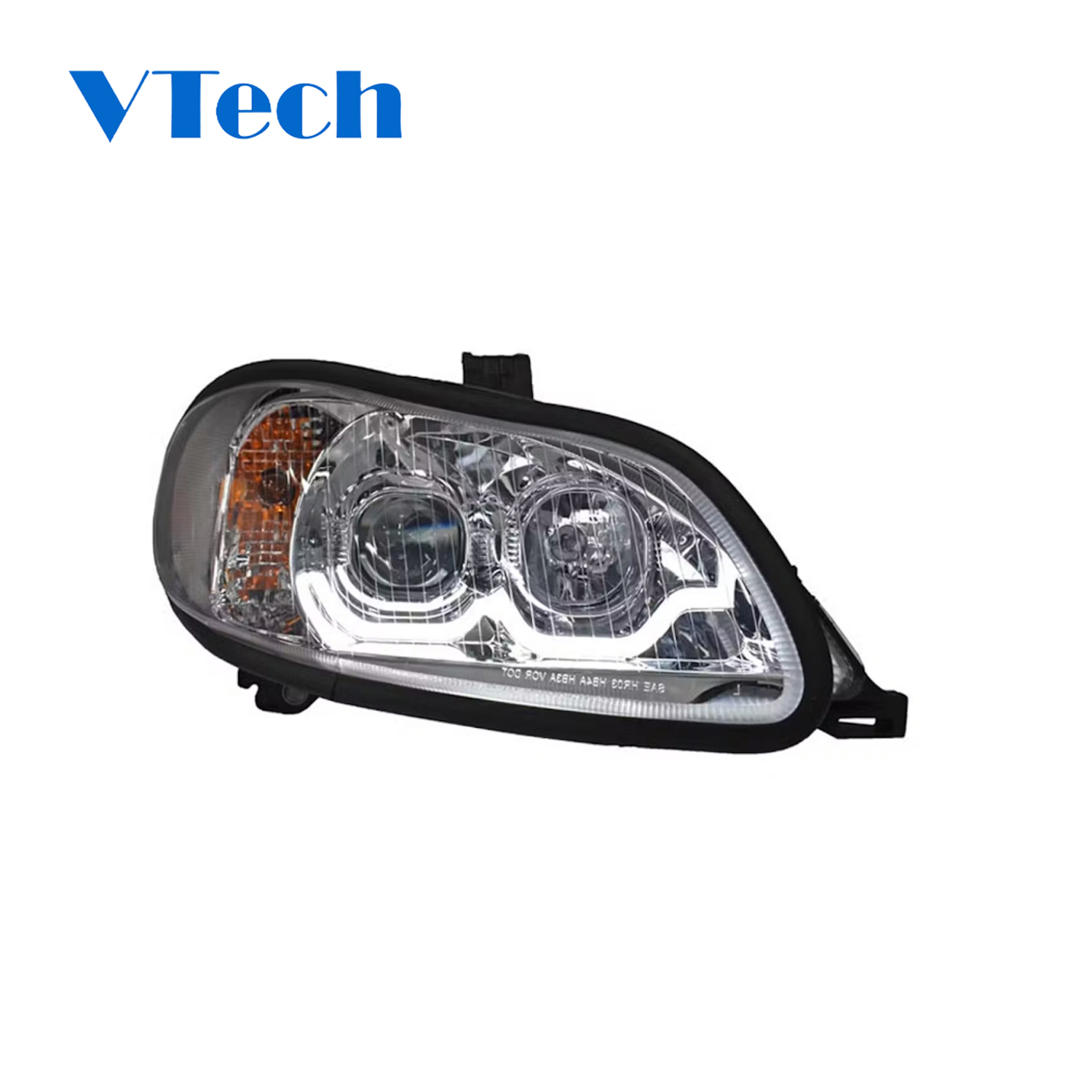 Freightliner M2 Chrome Projector Headlights With Dual Function Sequential LED Light Bar Pair