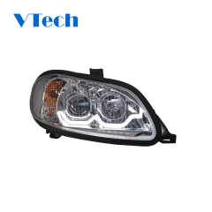 Freightliner M2 Chrome Projector Headlights With Dual Function Sequential LED Light Bar Pair