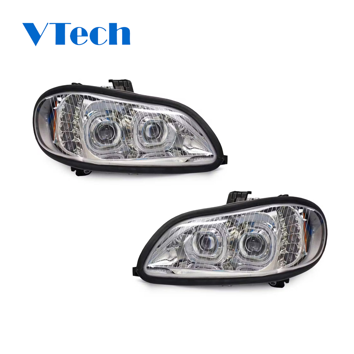 Freightliner M2 Full LED Chrome Projection Headlights With DRL Halo Ring Driver Side