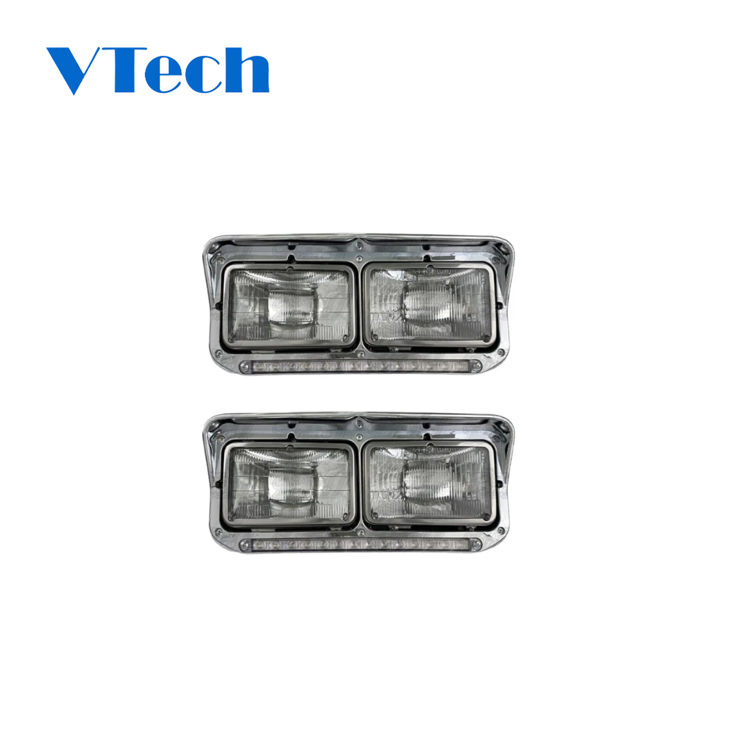 Kenworth T600 T800 W900 Dual Rectangular Headlight Assembly With Visor And Turn Signal Bar