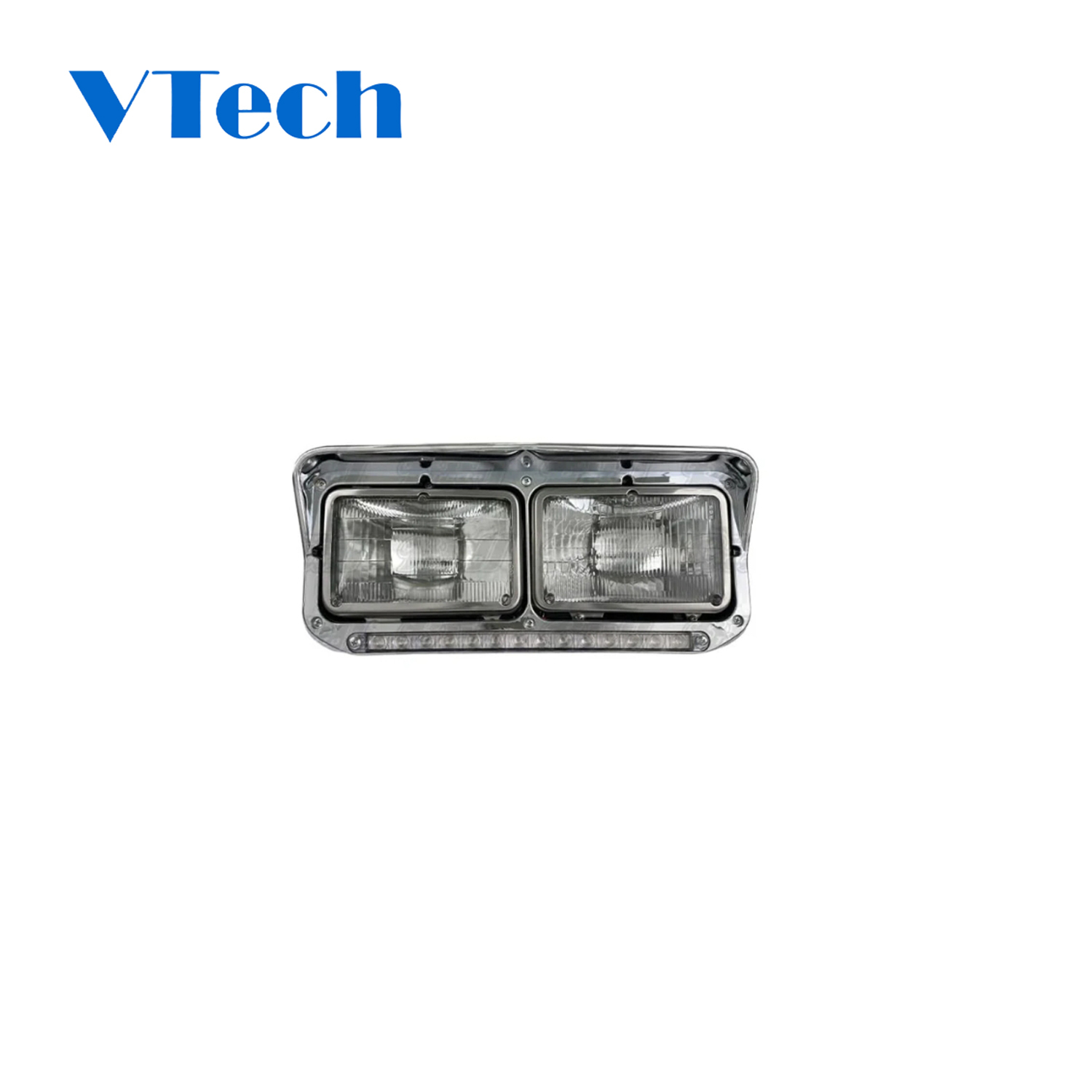 Kenworth T600 T800 W900 Dual Rectangular Headlight Assembly With Visor And Turn Signal Bar