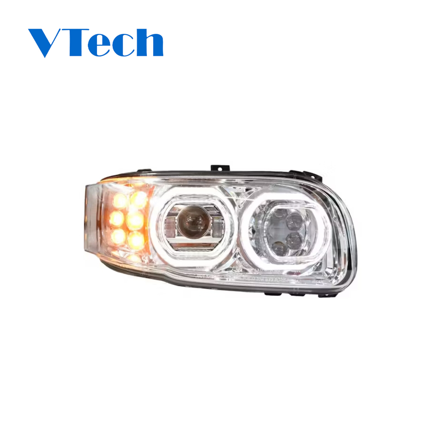 Peterbilt 388 389 367 567 589 Full LED Chrome Aftermarket Projector Headlight With Halo Ring