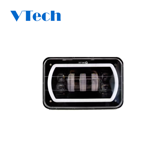 Headlamp Fit for Heavy Duty High Power LED 4" x 6" Full LED High & Low Beam Rectangular Headlight With Halo Ring High Quality Headlight