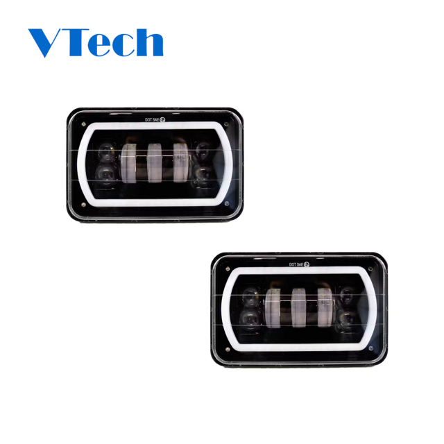 Headlamp Fit for Heavy Duty High Power LED 4" x 6" Full LED High & Low Beam Rectangular Headlight With Halo Ring High Quality Headlight