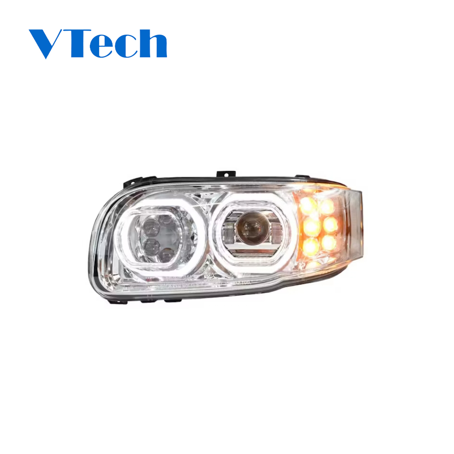 Peterbilt 388 389 367 567 589 Full LED Chrome Aftermarket Projector Headlight With Halo Ring