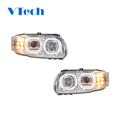Peterbilt 388 389 367 567 589 Full LED Chrome Aftermarket Projector Headlight With Halo Ring