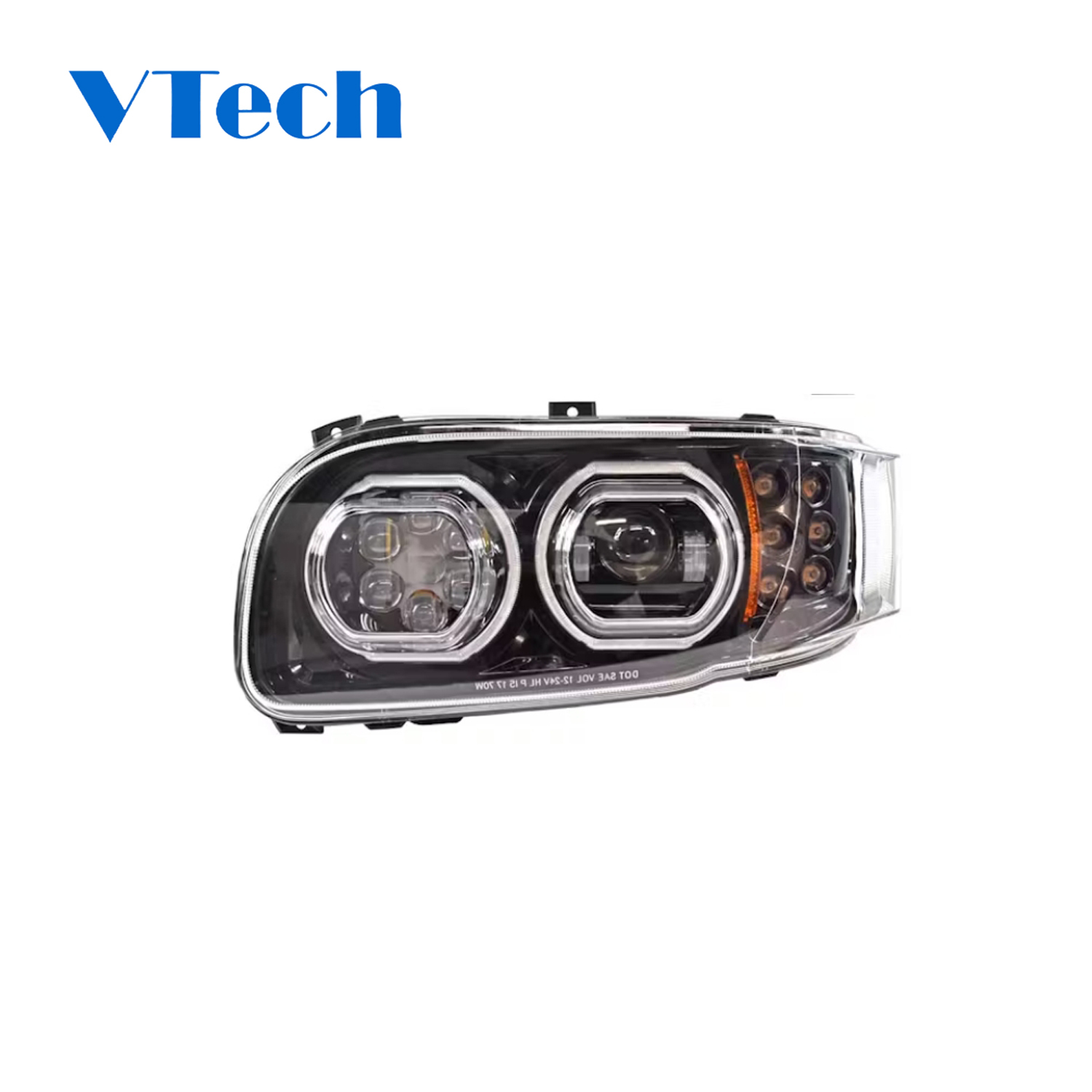 Peterbilt 388 389 367 567 589 Full LED Blackout Aftermarket Projector Headlight With Halo Ring