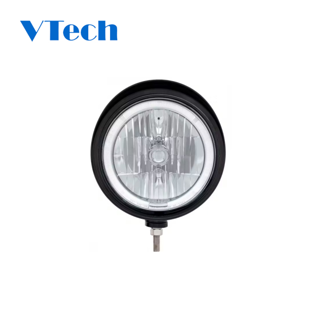 Headlamp Fit for Heavy Duty TruckBlack Billet Style Headlights With Halo LED And Polished Grooves Headlamp for Truck