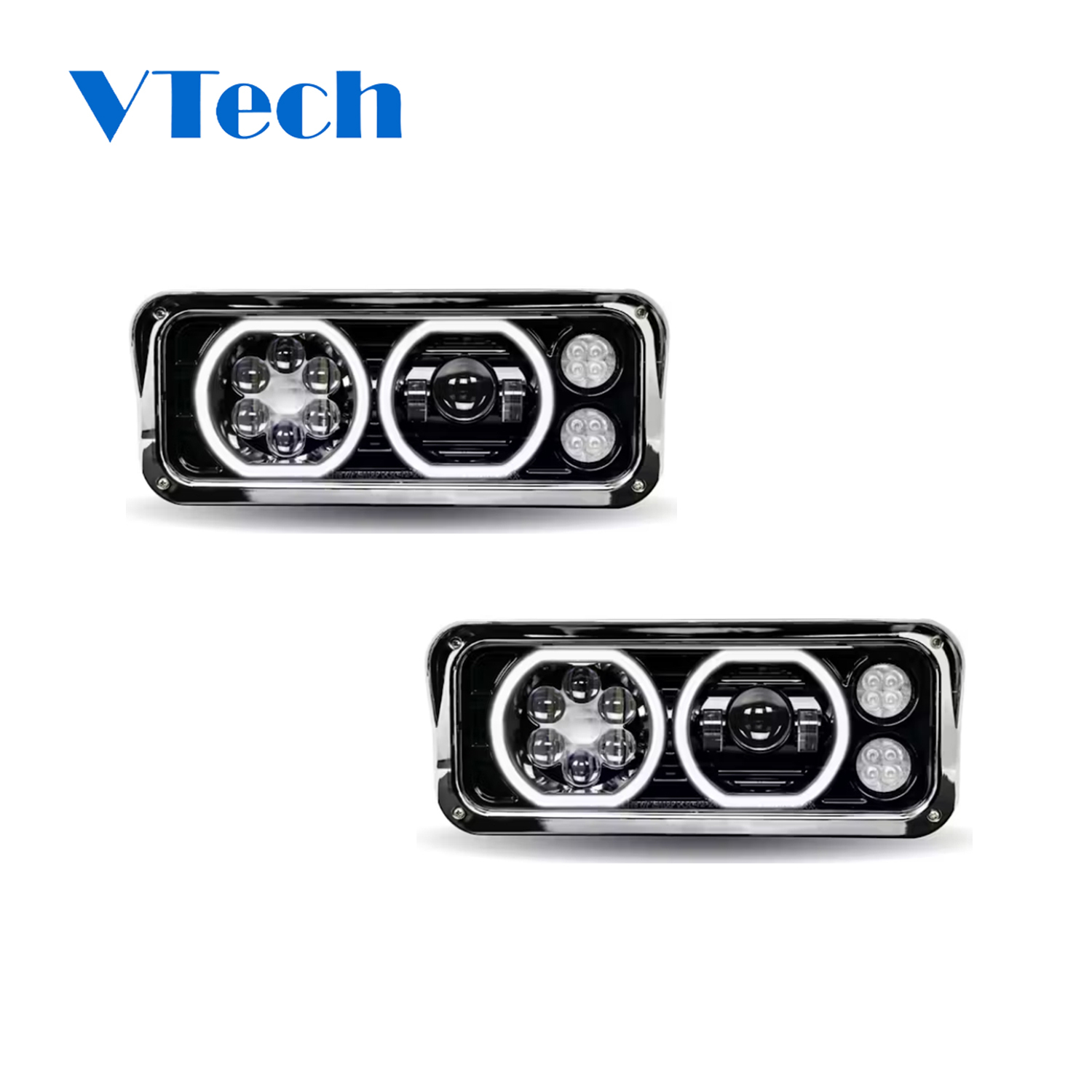 Heavy Duty Truck Spare Parts Fits for Peterbilt 379 378 365 357 Black Projector Headlight Assembly With Halo LED Headlamp