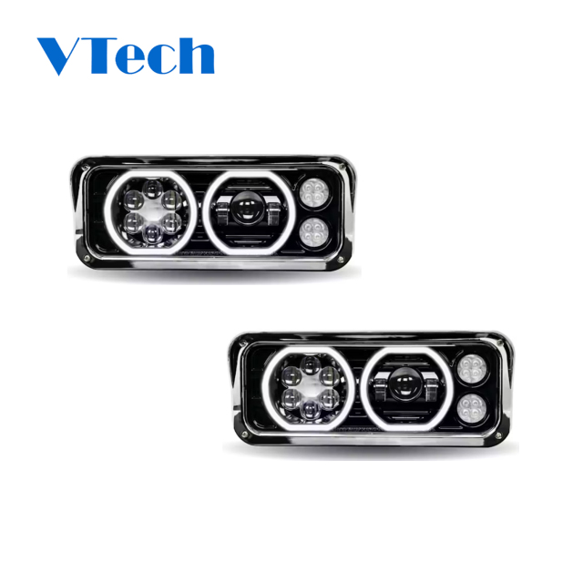 Heavy Duty Truck Spare Parts Fits for Peterbilt 379 378 365 357 Black Projector Headlight Assembly With Halo LED Headlamp