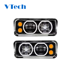 Heavy Duty Truck Spare Parts Fits for Peterbilt 379 378 365 357 Black Projector Headlight Assembly With Halo LED Headlamp