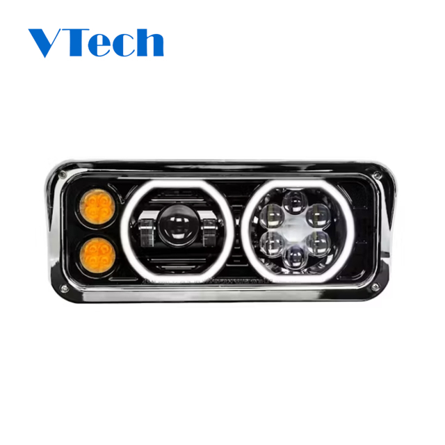 Heavy Duty Truck Spare Parts Fits for Peterbilt 379 378 365 357 Black Projector Headlight Assembly With Halo LED Headlamp