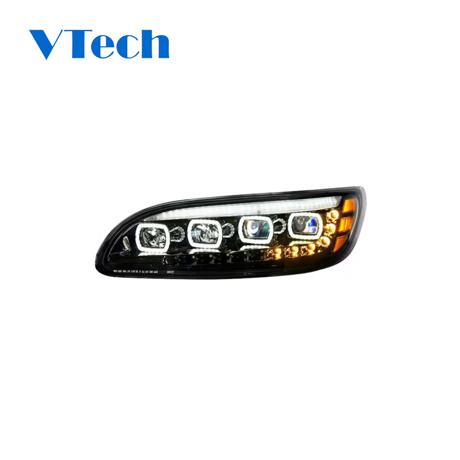 Peterbilt 382 384 386 387 Blackout Competition Series Quad-LED Headlight With LED DRL And Sequential Turn Signal