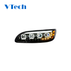 Peterbilt 382 384 386 387 Blackout Competition Series Quad-LED Headlight With LED DRL And Sequential Turn Signal