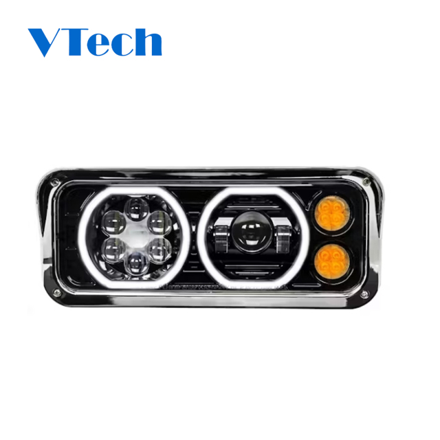 Heavy Duty Truck Spare Parts Fits for Peterbilt 379 378 365 357 Black Projector Headlight Assembly With Halo LED Headlamp