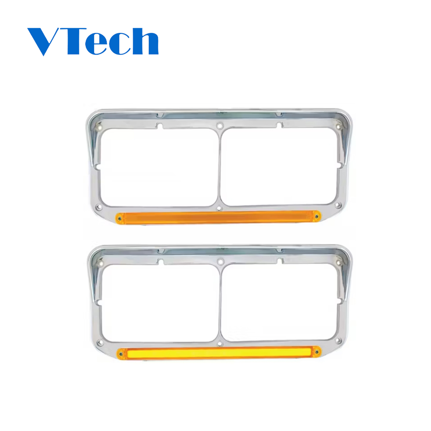Heavy Duty Truck Spare Parts Fits for Peterbilt Rectangular Dual Headlight Bezel With Visor & Amber LED for Headlamp