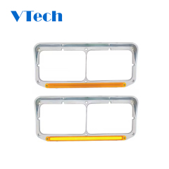Heavy Duty Truck Spare Parts Fits for Peterbilt Rectangular Dual Headlight Bezel With Visor & Amber LED for Headlamp