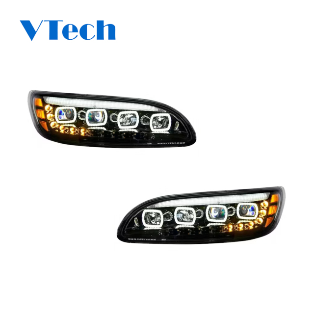 Peterbilt 382 384 386 387 Blackout Competition Series Quad-LED Headlight With LED DRL And Sequential Turn Signal