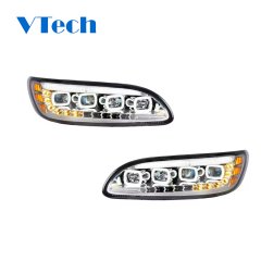 Peterbilt 382 384 386 387 Chrome Competition Series Quad-LED Headlight With LED DRL And Sequential Turn Signal
