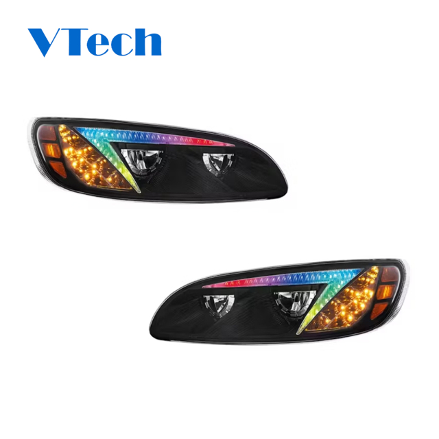 Peterbilt 384 386 387 Blackout LED Headlight With RGB Position Light Bar