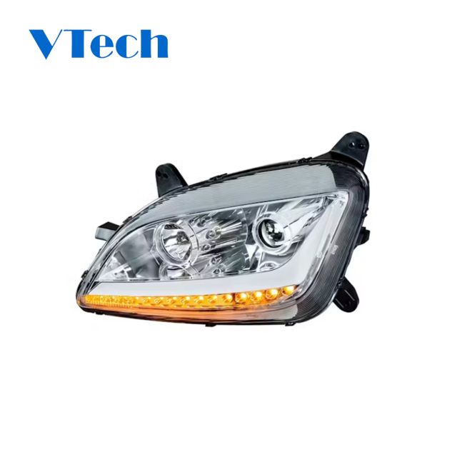 Headlamp Fits for Peterbilt 579 587 Chrome Aftermarket Projector Headlights with LED Bar