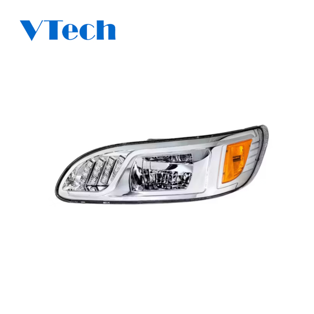 Headlight Fits for Peterbilt 386 387 LED Chrome Headlamp with Turn Signal Position and Running Light
