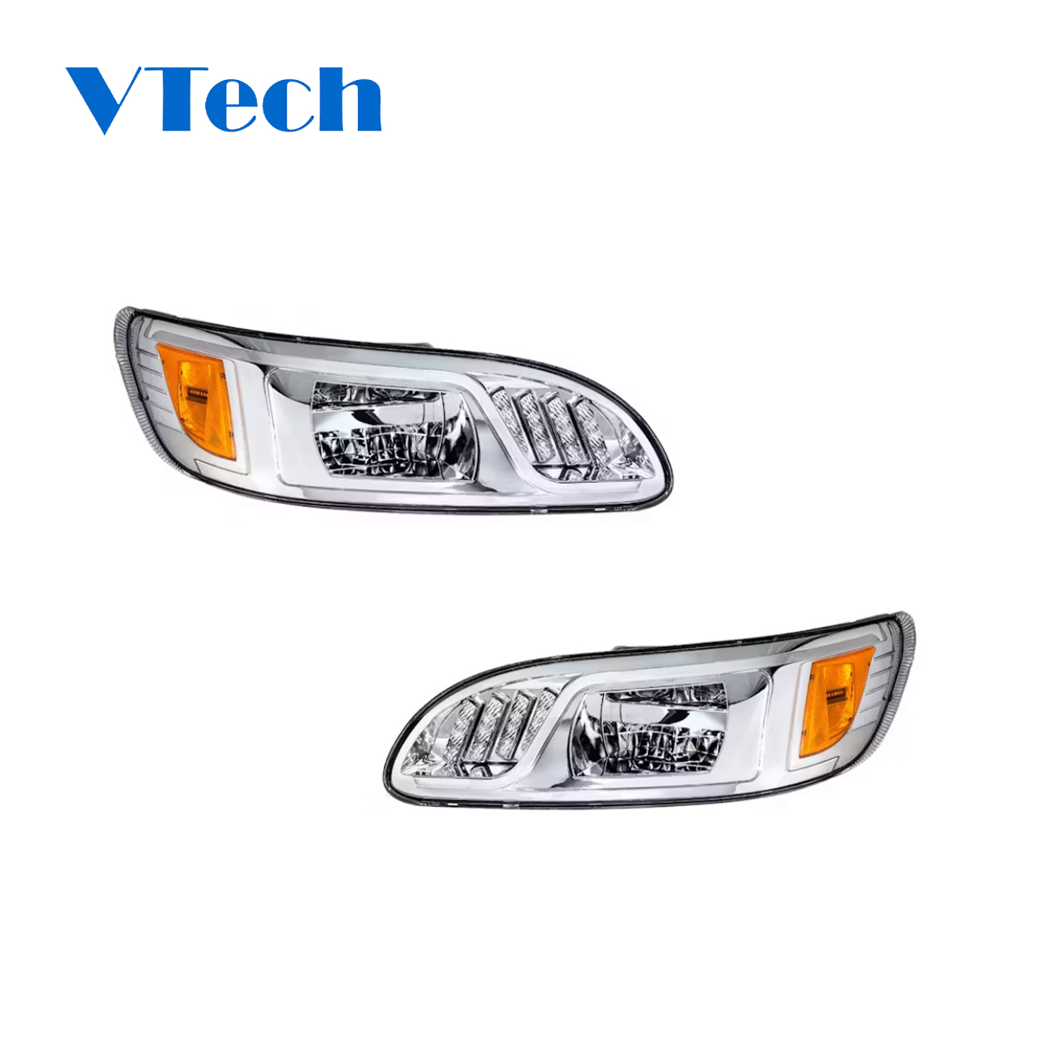 Headlight Fits for Peterbilt 386 387 LED Chrome Headlamp with Turn Signal Position and Running Light