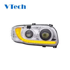Headlight Fits for Peterbilt 367 388 389 567 589 Heated Chrome Projector Headlight With Dual Function DRL 2014-2025