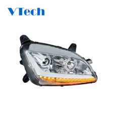 Headlamp Fits for Peterbilt 579 587 Chrome Aftermarket Projector Headlights with LED Bar