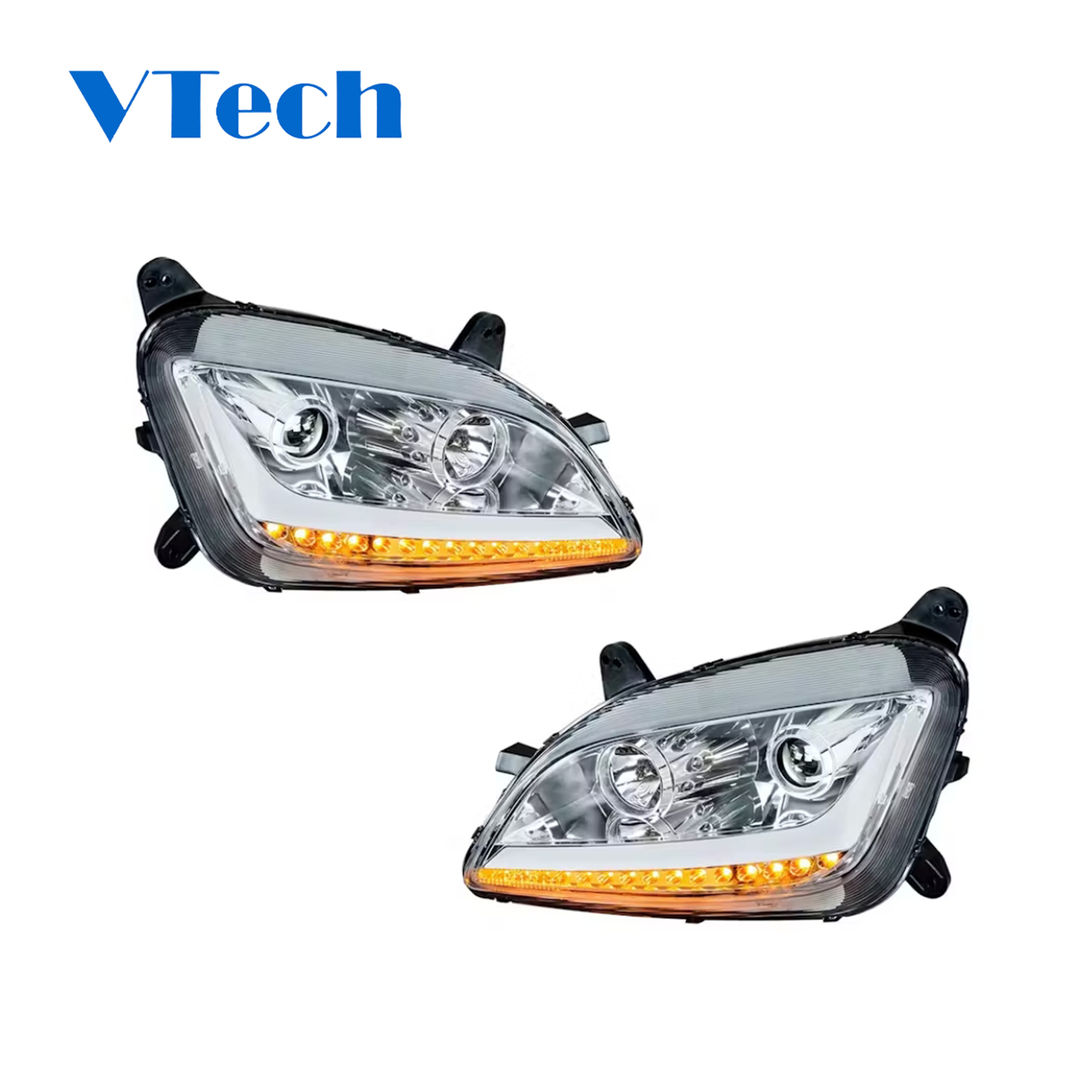 Headlamp Fits for Peterbilt 579 587 Chrome Aftermarket Projector Headlights with LED Bar