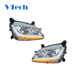 Headlamp Fits for Peterbilt 579 587 Chrome Aftermarket Projector Headlights with LED Bar