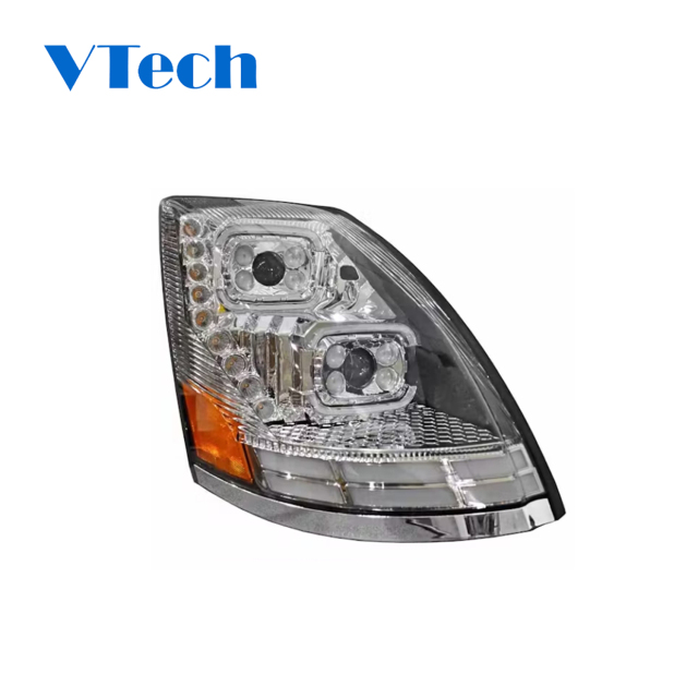 Volvo VNL VT 2004-2018 Full LED Chrome Projection Headlight With Halo Ring And Sequential Turn Signal
