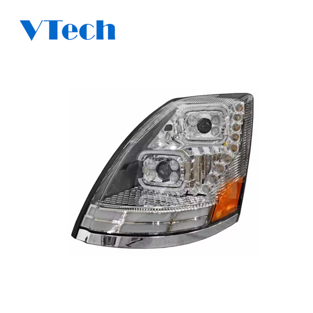 Volvo VNL VT 2004-2018 Full LED Chrome Projection Headlight With Halo Ring And Sequential Turn Signal