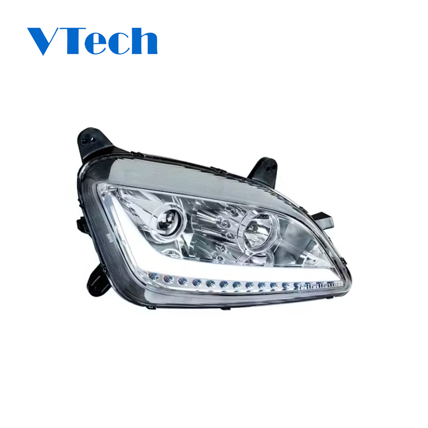 Headlamp Fits for Peterbilt 579 587 Chrome Aftermarket Projector Headlights with LED Bar