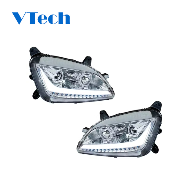 Headlamp Fits for Peterbilt 579 587 Chrome Aftermarket Projector Headlights with LED Bar
