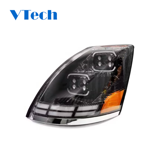Volvo VNL VT 2004-2018 Full LED Black Projection Headlight With Halo Ring And Sequential Turn Signal