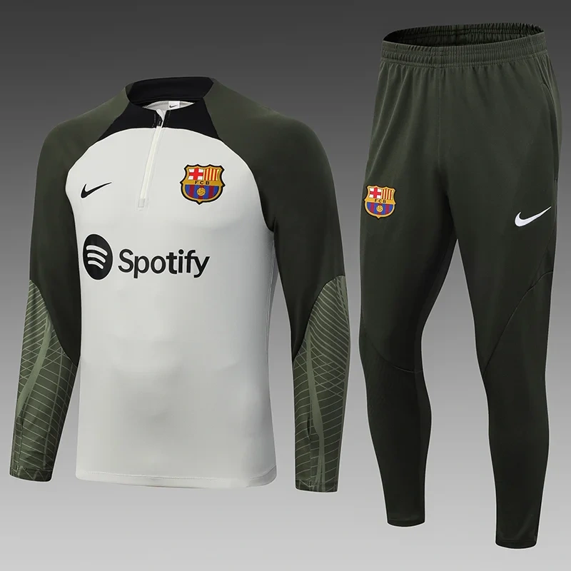 2023/2024 Barcelona Half-Pull Training Suit Light Gray Football Shirt 1:1 Thai Quality Set