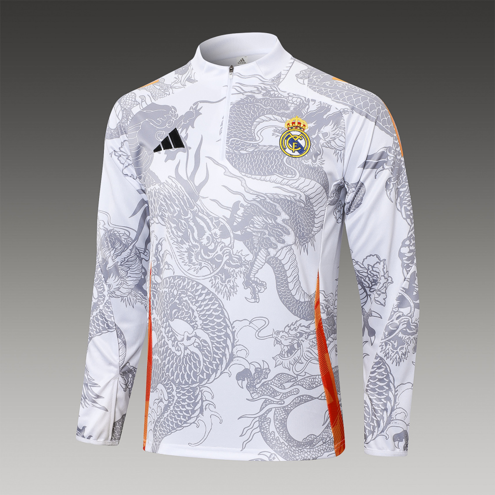 2024/2025 Real Madrid Half-Pull Training Wear White Football Shirt Kids Size