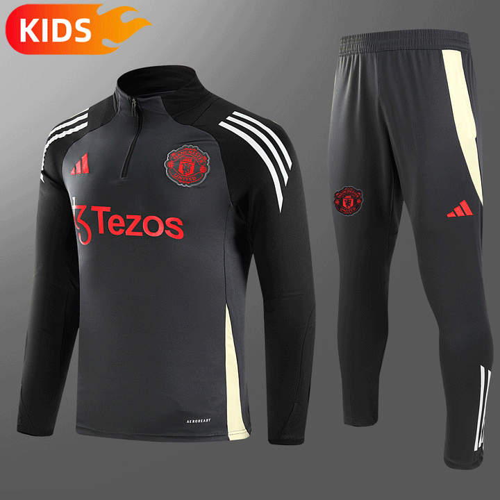 2024/2025 Manchester United Half-Pull Training Wear Black Football Shirt Kids Size
