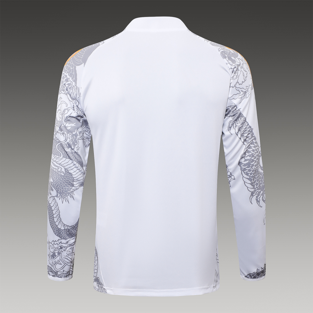 2024/2025 Real Madrid Half-Pull Training Wear White Football Shirt Kids Size