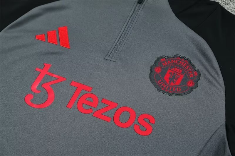 2024/2025 Manchester United Half-Pull Training Wear Dark Gray Football Shirt Kids Size