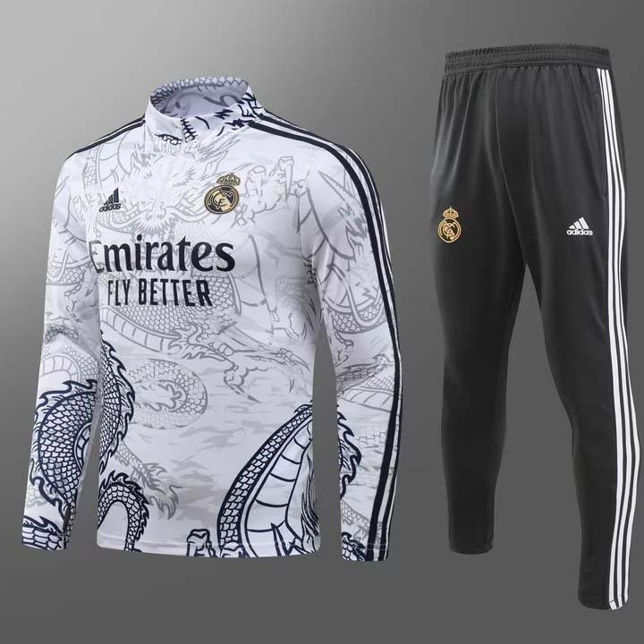 2023/2024 Real Madrid Half-Pull Training Suit White Football Shirt 1:1 Thai Quality Set